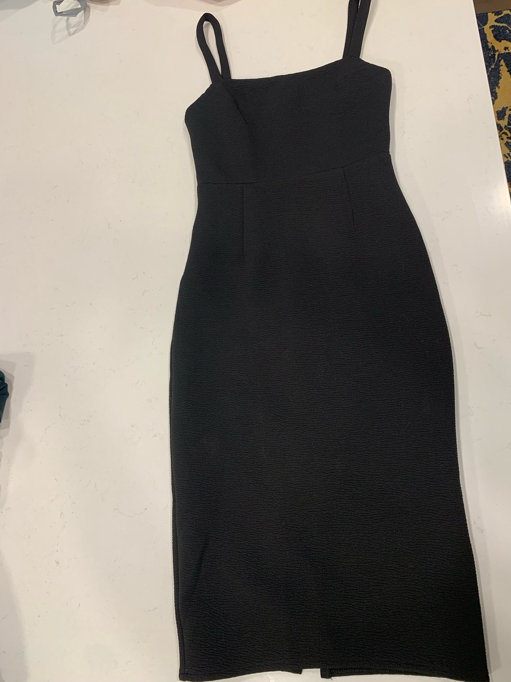 Lulu's Black Midi Sheath Dress with Back Slit